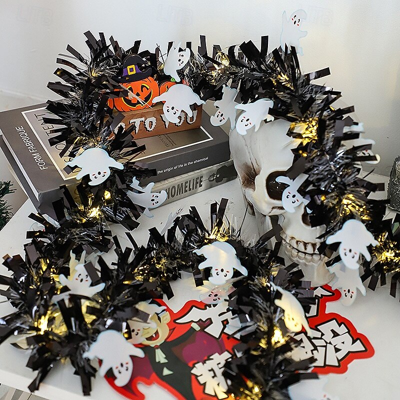 1 Pc 10M 100 LED Halloween String  Lifhts Pumpkin Ghost Spider Bat Light String Color Ribbon Caterpillar Color Strip Decorative Light String Festival Atmosphere Decorative Light AAA Battery Box4