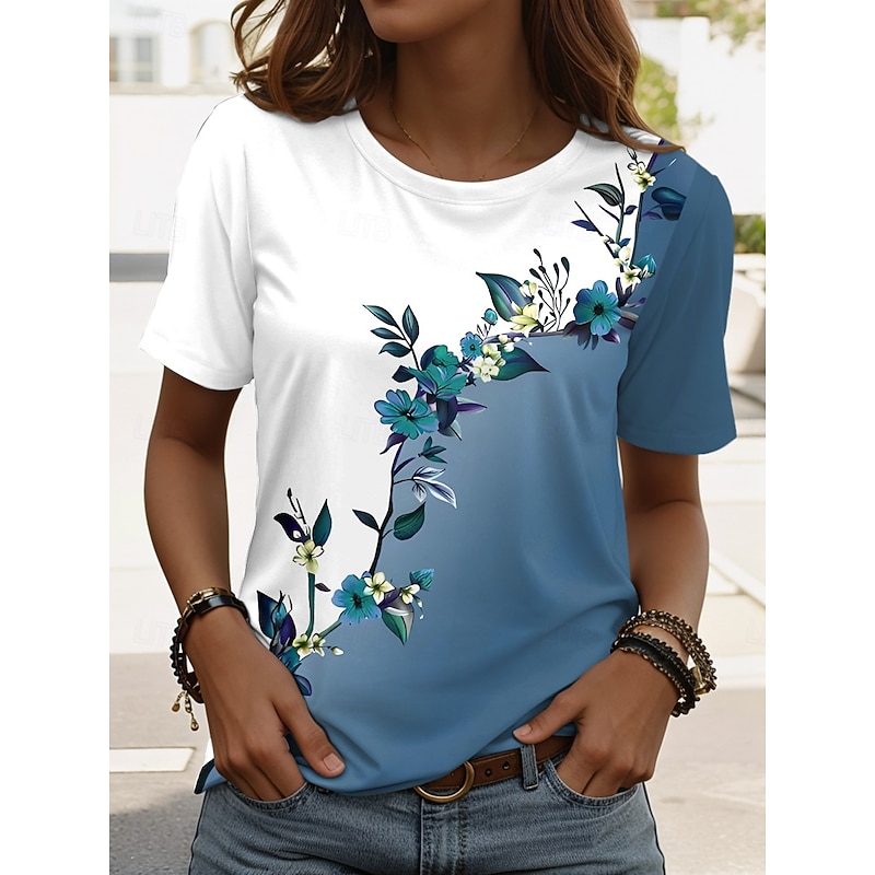 Women's T Shirt Floral Graphic Plants Vintage Stylish Classic Short Sleeve Crew Neck Regular Tops Daily Print Red Blue Purple Green Summer Spring