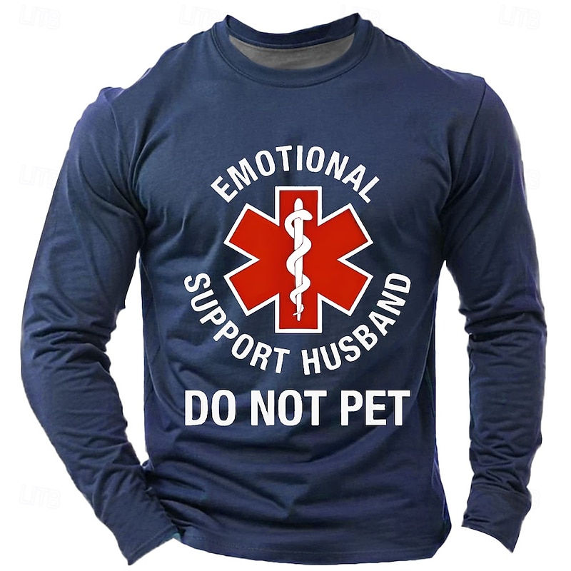 Mens Long Sleeve T-Shirt Funny Emotional Support Husband Do Not Pet Graphic Tee3