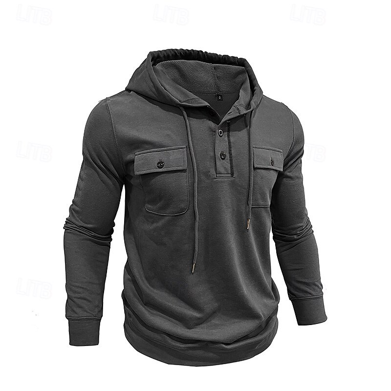 Men's Hoodie Black Army Green Green Dark Gray Coffee Hooded Plain Pocket Sports & Outdoor Daily Holiday Polyester Streetwear Basic Casual Spring Autumn / Fall Clothing Apparel Hoodies Sweatshirts3