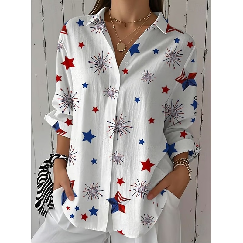 Women's Patriotic Shirt Graphic Flag Star Vintage Tropical Daily Regular Tops Work Daily s Print White Royal Blue Blue Sky Blue