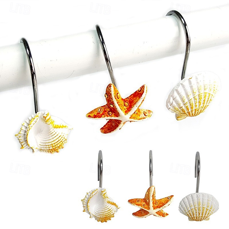 Nautical Shower Curtain Hook 12pc/box Rustproof Sea Star Shell Pendants for Bathroom Decor