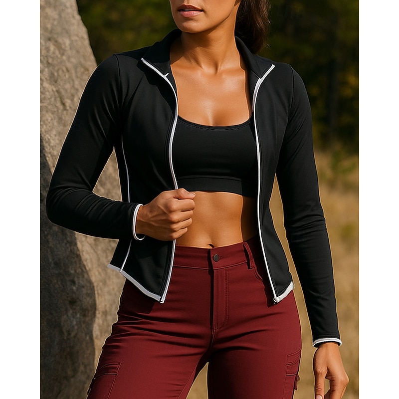 Women's Hiking Jacket Sport Jacket Outdoor Quick Dry Sweat wicking Hiking Outfits Hiking Clothes Autumn / Fall Jacket Tennis Golf Running Patchwork Black Dark Purple Blue