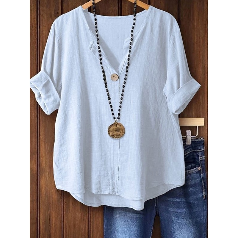 Women's Blouse Long Sleeve  V Neck Solid Color Daily Stylish Casual  Regular Tops Daily Holiday Beach Wear Print Black White Pink Blue Green Summer Spring3