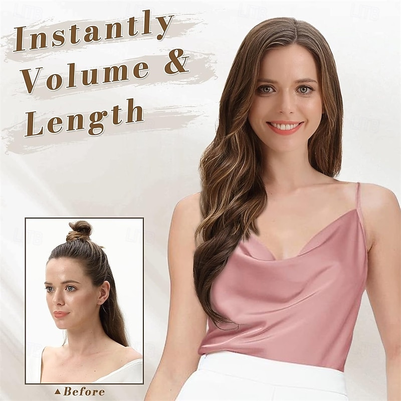 20 Inch Wavy Clip in Hair Extensions  5PCS Thick Soft Synthetic Hairpieces  Natural Black Full Head Clip in Hair Extensions for Women  Long Voluminous Easy Wear for Daily Party Halloween3