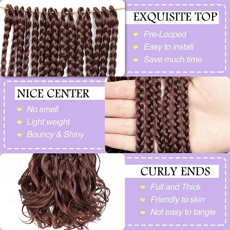 French Curly Braiding Hair Prelooped 12 Inch Dark Auburn Crochet Hair for Women 8 Packs Short Crochet Braids with Curly Ends Synthetic Hair Extension 33#3