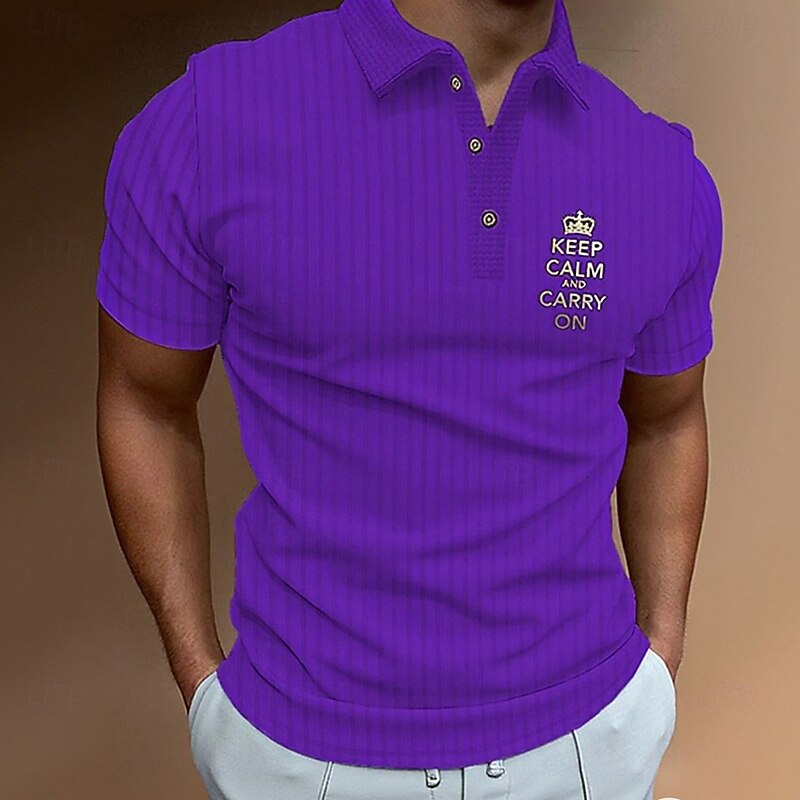 Men's Plain Waffle Polo Shirts Short Sleeve Lapel Fashion Basic Comfortable Athleisure Casual Daily Buttons Soft Summer Fuchsia Purple Brown3