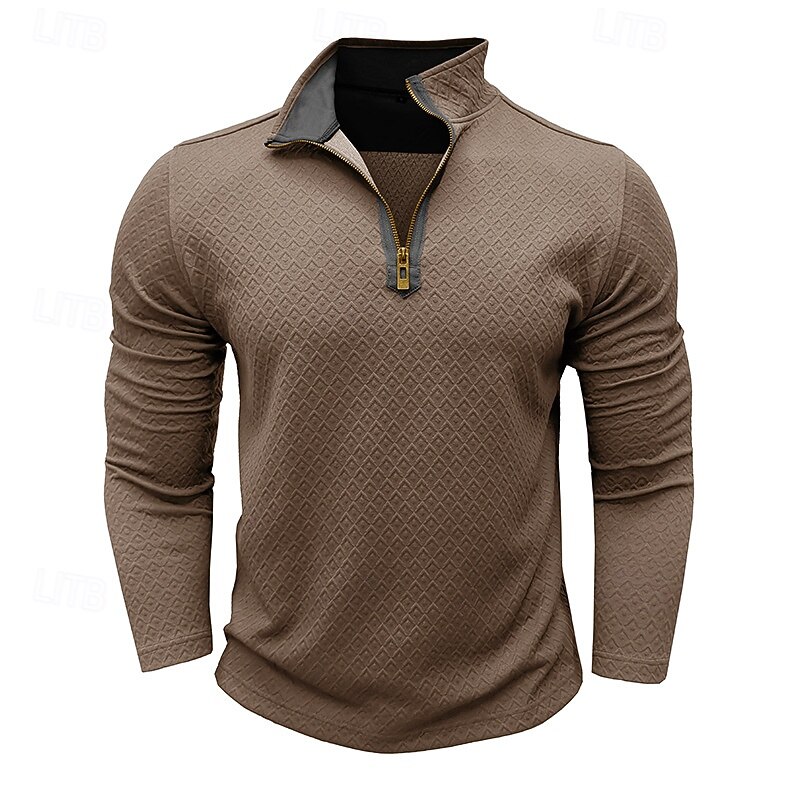 Men's Sweatshirt Quarter Zip Sweatshirt Black Wine Army Green Blue Brown Half Zip Plain Jacquard Ribbed Textured Knit-texture Sports & Outdoor Daily Holiday Polyester Streetwear Basic Casual Spring
