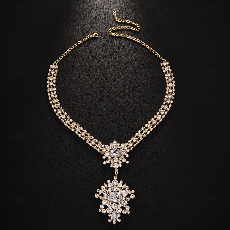 Pendant Necklace Zircon Rhinestones Women's Fashion Luxury Tassel Geometrical Flower Shape Wedding Drops Necklace For Wedding Party Engagement2