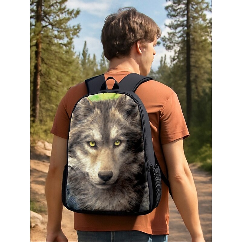 Boy's 3-Piece Wolf Print Backpack Set – Durable Lightweight School Bag with Lunch Box and Pencil Case for Students, Outdoor Adventures and Daily Commute Kayomi Harai2