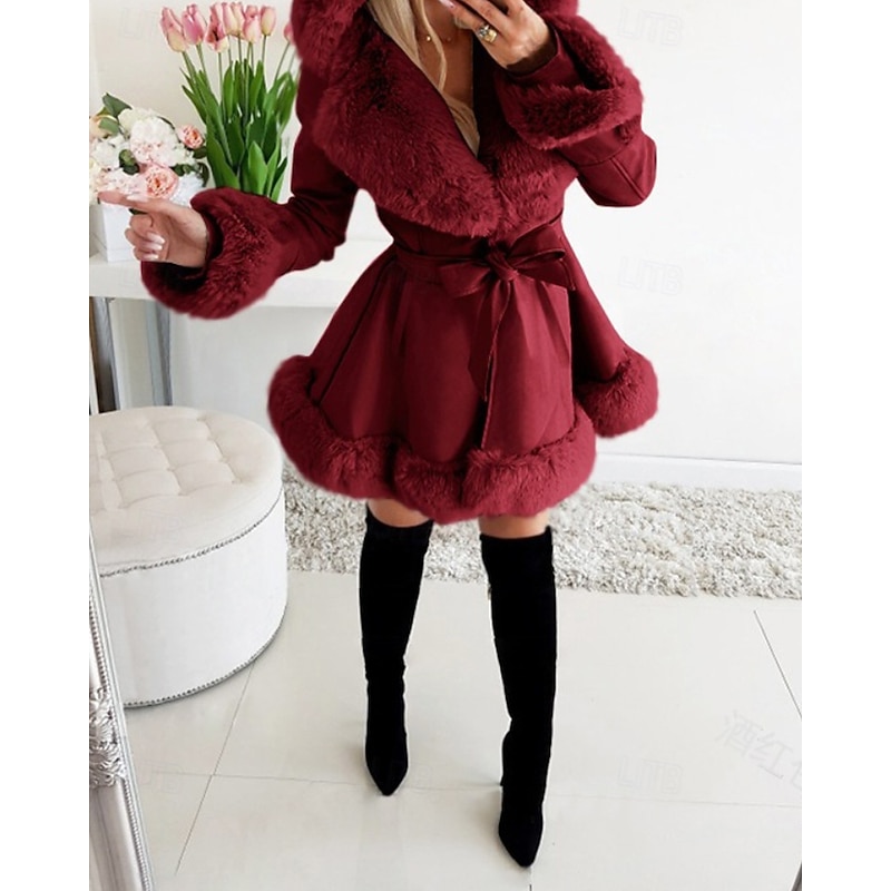 Women's Coat Warm Comfortable Fur Collar Fashion Outdoor Plain Outdoor Vacation Long Hooded Regular Fit Long Sleeve Outerwear Black Beige Fall Winter3