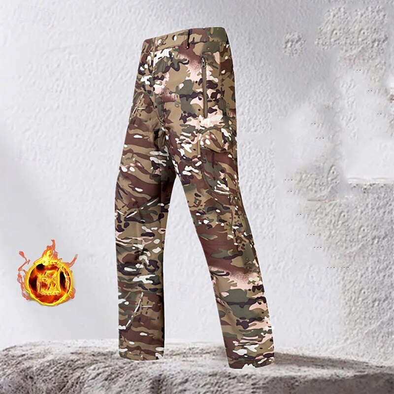 Men's Cargo Pants Hiking Pants Trousers Fleece Pants Camouflage Outdoor Regular Fit Waterproof Windproof Quick Dry Lightweight Pants / Trousers Pocket Elastic Waist Yellow Brown Camping / Hiking Golf