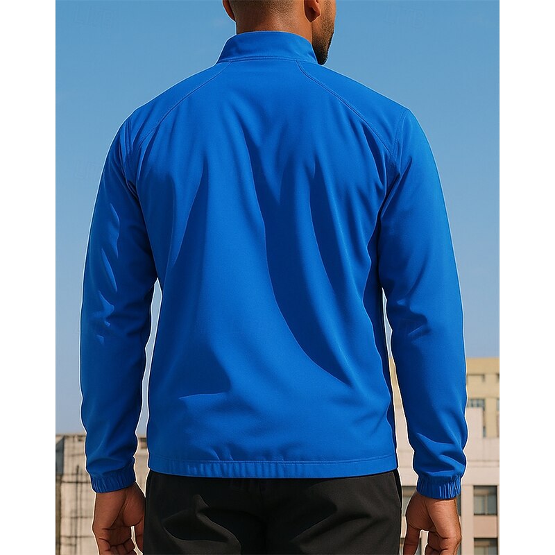 Men's Running Jacket Outdoor Jacket Full Zip Long Sleeve Outerwear Athletic Solid Colored Sun Protection Quick Dry Lightweight Breathable Tennis Golf Running Sportswear Activewear Black White Blue2