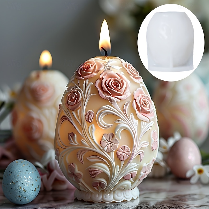 Resin Casting Molds Egg Candle Silicone Mold Rose Embossed Egg Candle Mold Easter Egg Plaster Resin Mold Rose Egg Easter Gift
