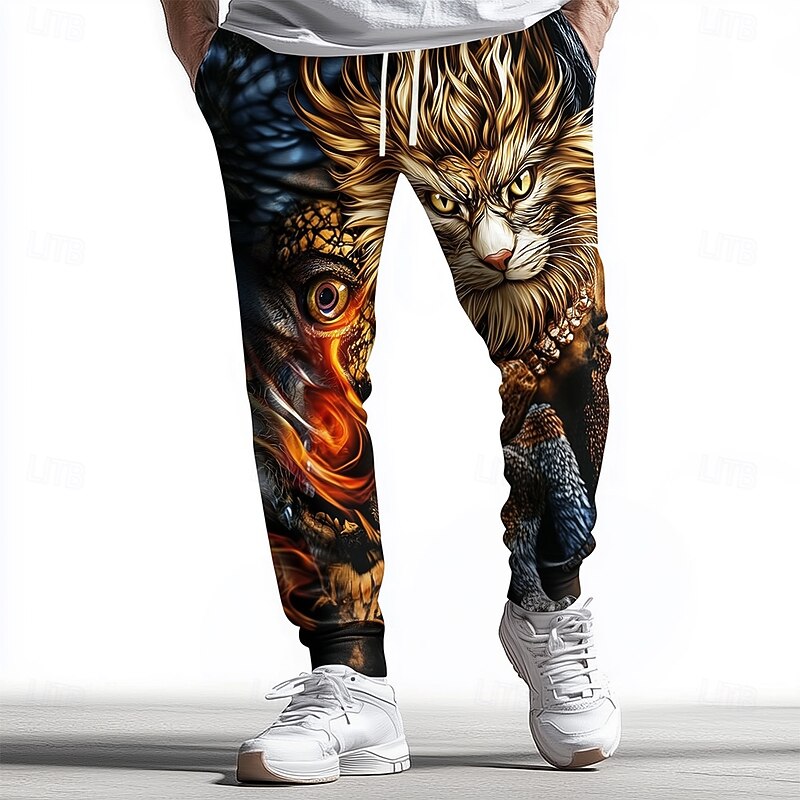 Men's Animal Tiger Sweatpants Joggers Workout Pants Drawstring Elastic Waist Casual Dailywear Running Jogging Athletic Sweatpants with Pockets Spring Fall Winter 3D Print Brown Dark Blue - Main Image