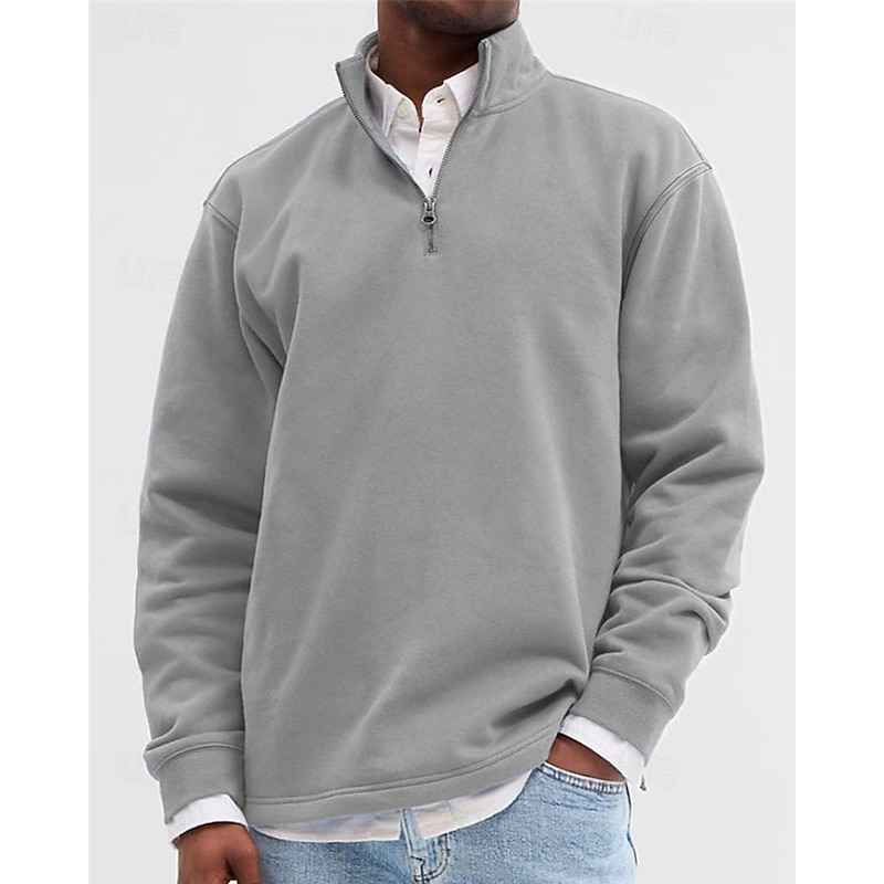 Men's Sweatshirt Quarter Zip Sweatshirt Black White Yellow Light Green Wine Half Zip Plain Sports & Outdoor Daily Holiday Polyester Streetwear Basic Casual Spring Autumn / Fall Clothing Apparel2