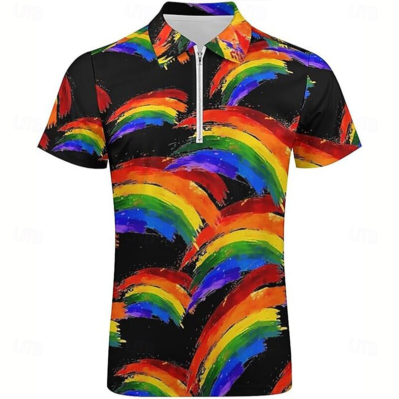 Pride Month Men's Rainbow Polo Short Sleeve Polo Shirts Turndown Casual Casual Festival Zipper Summer Rainbow2