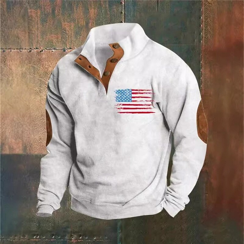 Men's Sweatshirt Black White Brown Khaki Gray Standing Collar Graphic American Flag Print Daily Holiday Going out Polyester Streetwear Casual Fall Winter Clothing Apparel Hoodies Sweatshirts  Long