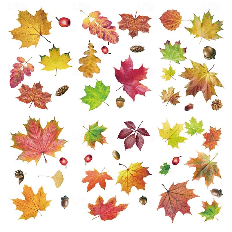 9 Sheets Fall Window Cling Thanksgiving Sticker Decals Decorations Double Side, Autumn Maple Leaves Static Clings for Glass Window Display Wall Decor Home Shop Classroom4