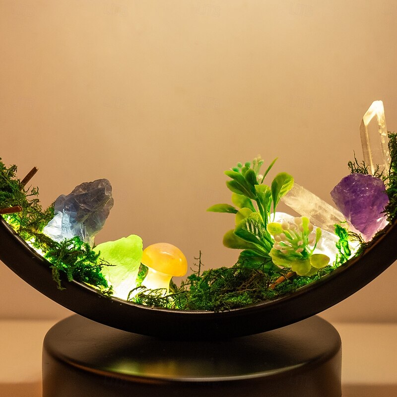 1pc LED Rechargeable Natural Quartz Bedside Lamp  Forest Nightlight Bedroom Desk Network Circle Decorative Light4