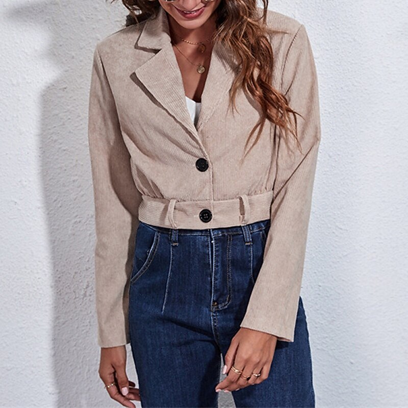 Women's Blazer Comfortable Print Corduroy Elegant Fashion Outdoor Plain Going out Casual Daily Weekend Cardigan Regular Lapel Regular Fit Long Sleeve Outerwear Navy Black Khaki Spring Fall2