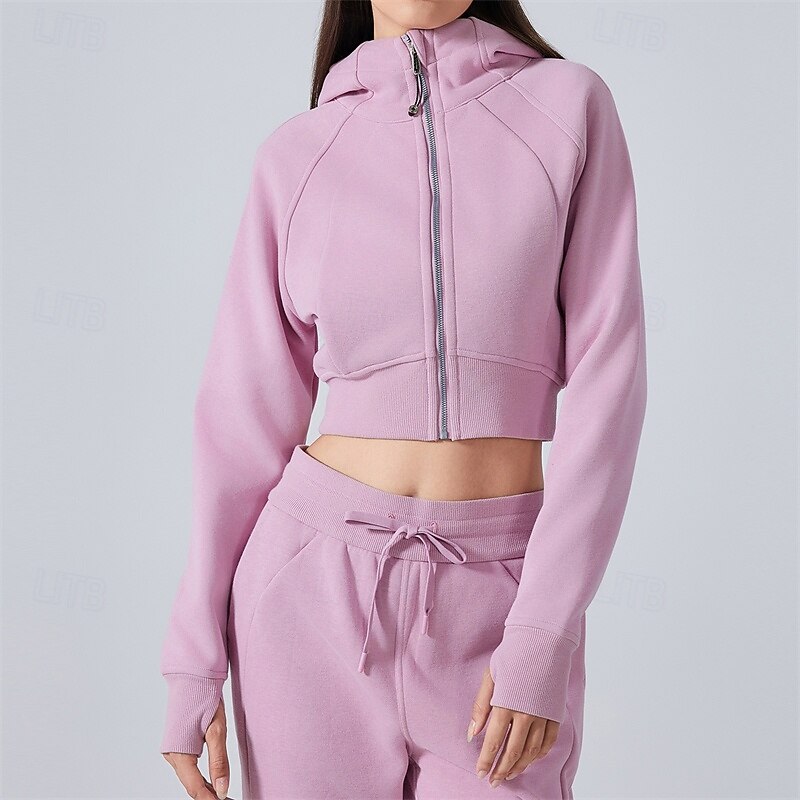 Women's Tracksuit Sweatsuit Activewear Set Drawstring Pocket Solid Colored Clothing Suit Fall Black White Gym Workout Sports Thermal Warm Windproof Soft Long Sleeve Sport Activewear Micro-elastic2