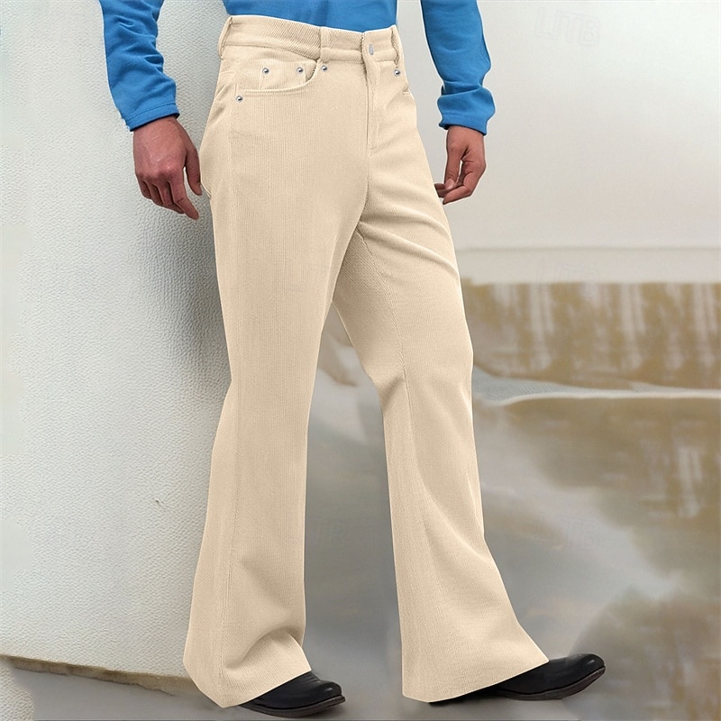 Men's Dress Pants Corduroy Pants Flared Pants Trousers Chinos Pocket Buttons Plain Comfort Formal Work Business Fashion Classic Style Black White Micro-elastic4