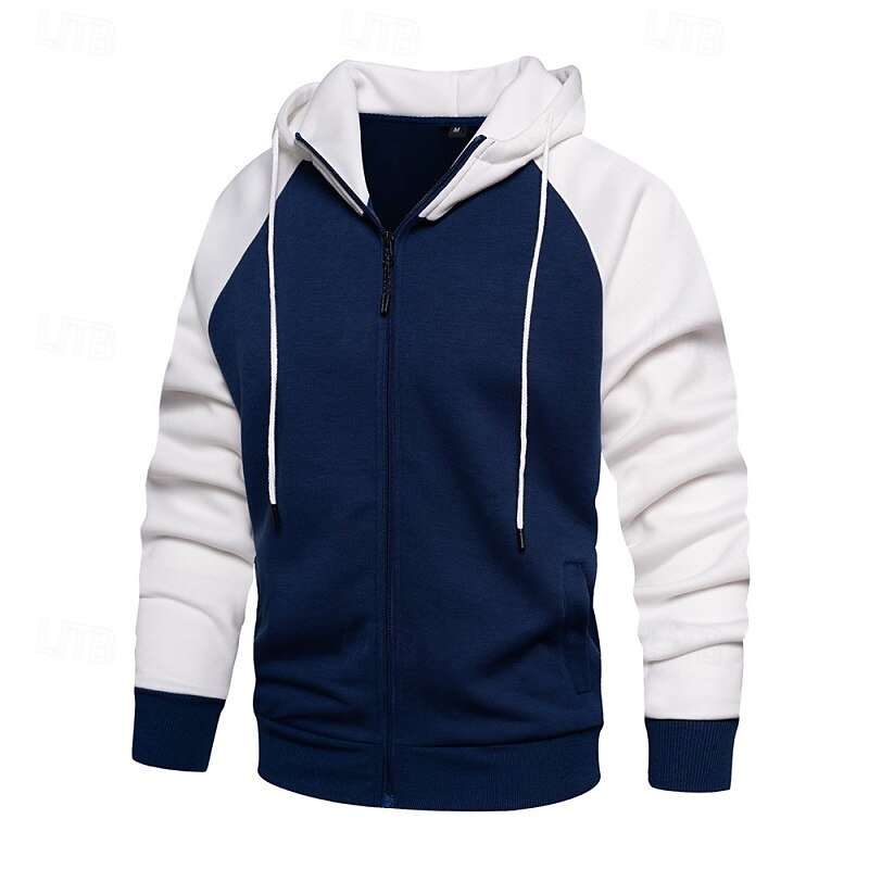 Men's Hoodie Full Zip Hoodie Army Green Red Navy Blue Light Grey Dark Gray Hooded Color Block Zip Up Color Block Front Pocket Sports & Outdoor Casual Daily Streetwear Cool Sportswear Fall & Winter