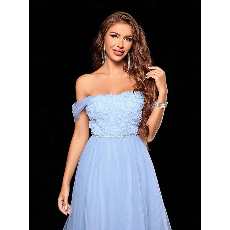 A-Line Quinceanera Dresses Elegant Dress Formal Wedding Asymmetrical Sleeveless Off Shoulder Tulle Backless with Pleats2