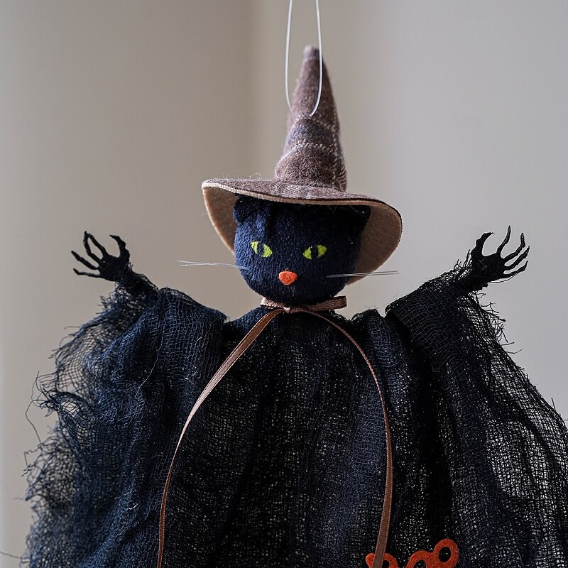 1pc Halloween Witch Ornament with Pumpkin, Ghost, and Mesh Decor - Spooky Haunted House Party Hanging Decoration for Home, Yard, or Office3