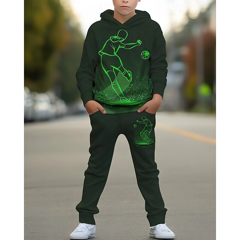 Boys' 3D Cartoon Hoodie & Sweatpants Set Sports Suit Tracksuits Long Sleeve Spring Fall Daily Basic Casual Kids 4-12 Years Hooded Outdoor Vacation Sports Tailored Fit