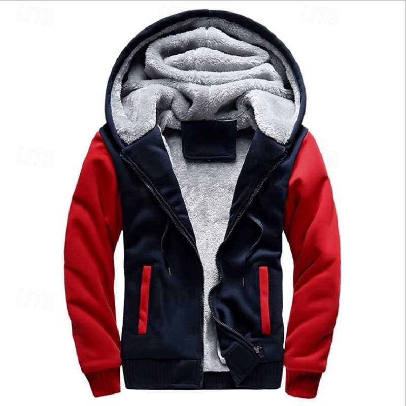 Men's Hoodie Fleece Hoodie Black Red Navy Blue Black+Gray Hooded Color Block Zipper Color Block Sports & Outdoor Casual Daily Polyester Streetwear Cool Casual Fall Winter Clothing Apparel Hoodies4