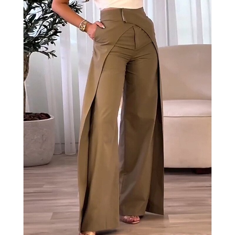 Women's Wide Leg Slacks Fashion Streetwear Full Length Natural Plain Pocket Elastic Waist Comfy Outdoor Comfortable Outdoor Vacation Street Light Sky Blue Black Brown Fall Regular Fit