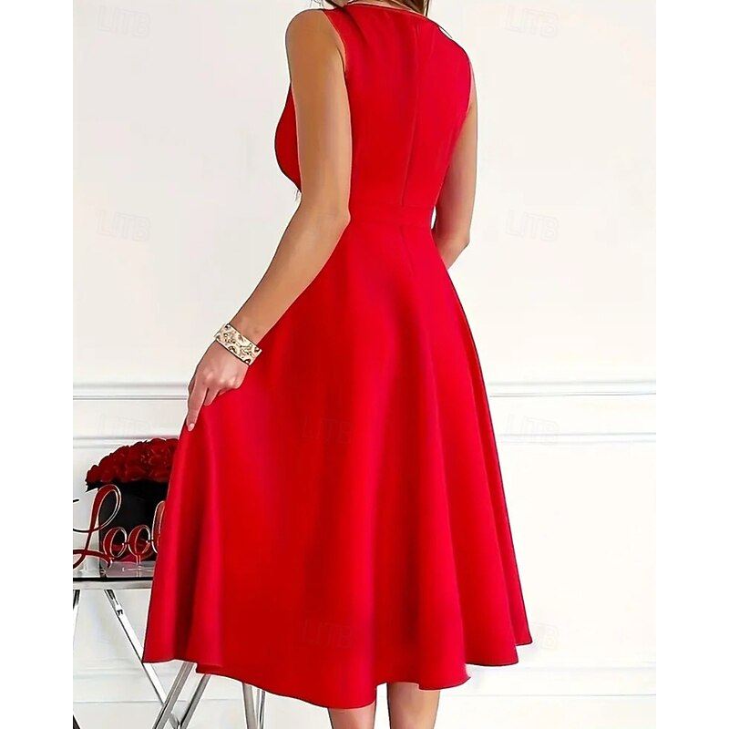 Women's Midi Dress Summer Dress Fashion Modern Outdoor Vacation Daily Regular Fit Plain Sleeveless V Neck Black Red Blue Summer2