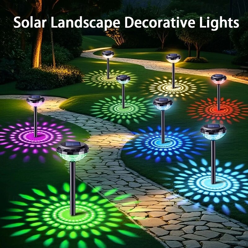 2/4 Pcs Outdoor Solar Panthway Lights Garden Landscape Decor Lights Waterproof Garden Trail Projection Lights 2 Modes Lighting  for Villa Yard Terrace Garage Pathway Lighting2