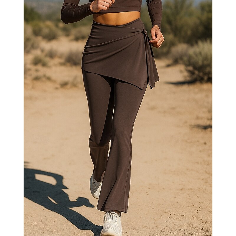 Women's Running Pants Flared Pants Patchwork Bottoms Outdoor Sports & Outdoor Street Breathable Quick Dry Lightweight Tennis Golf Running Regular Fit Sportswear Activewear Solid Colored Black Almond3