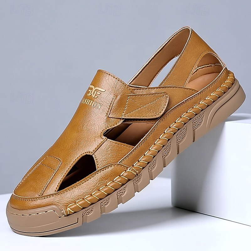 Men's Brown Slip-on Outdoor Sandals with Elastic Straps and Breathable Mesh Upper for Summer Adventures