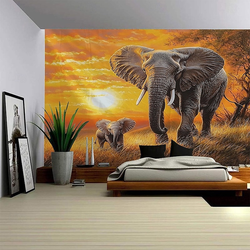 Forest Animal Elephant Landscape Hanging Tapestry Mural Art Large Tapestry Mural Decoration Photos Background Carpet Curtains Home Bedroom Living Room Decoration2