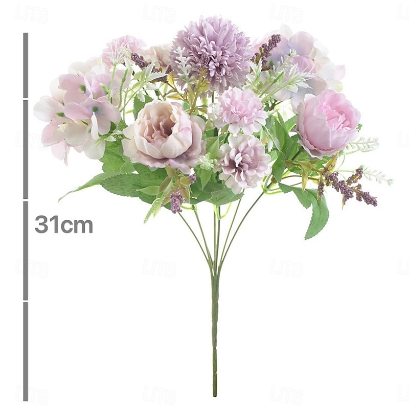1 Bundle Artificial Rose Silk Flowers, Forked Multi-Head Small Bouquet, Faux Dried Flower Arrangement for Home Table Vase Decor3