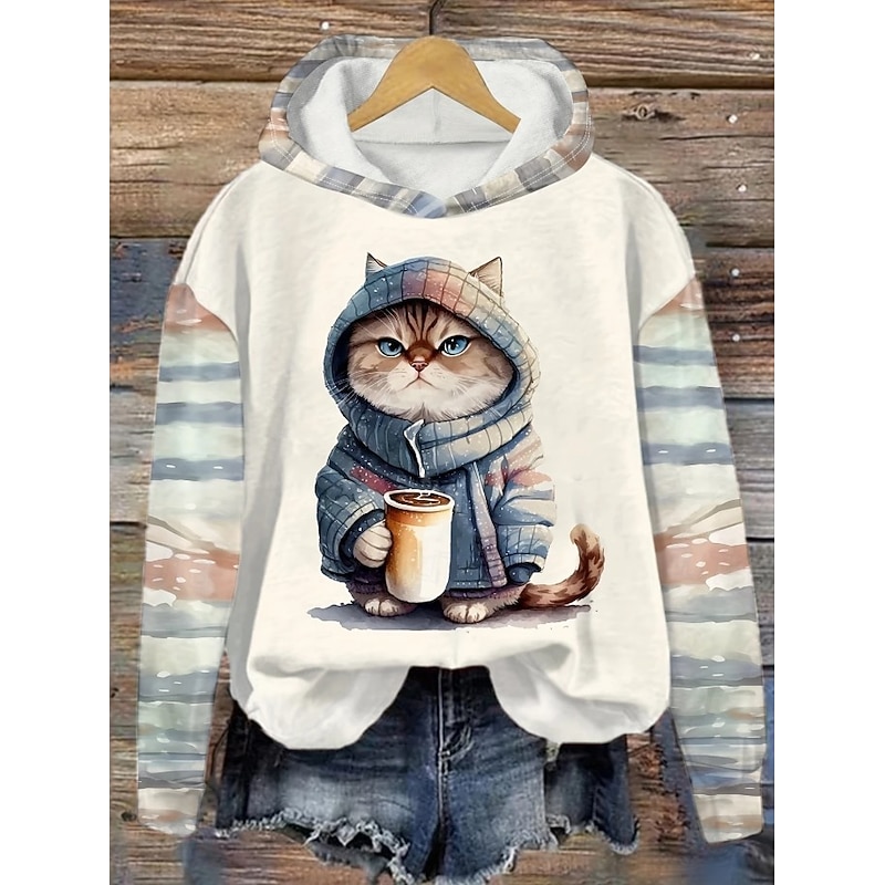 Women's Hoodie Pullover Sweatshirt Oversized Long Sleeve Casual Graphic Animal Vintage Fashion Western Hooded Regular Tops Street Dailywear Holiday Print Front Pocket Black Beige Fall Winter4