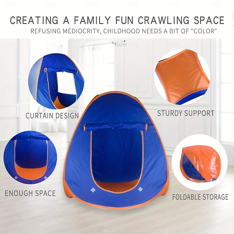 Blue & Orange Foldable Youngsters' Tent - Indoor Playhouse for Boys & Girls Durable Polyester with Steel Frame Compact & Portable Toy House for Youngsters and Youngsters4