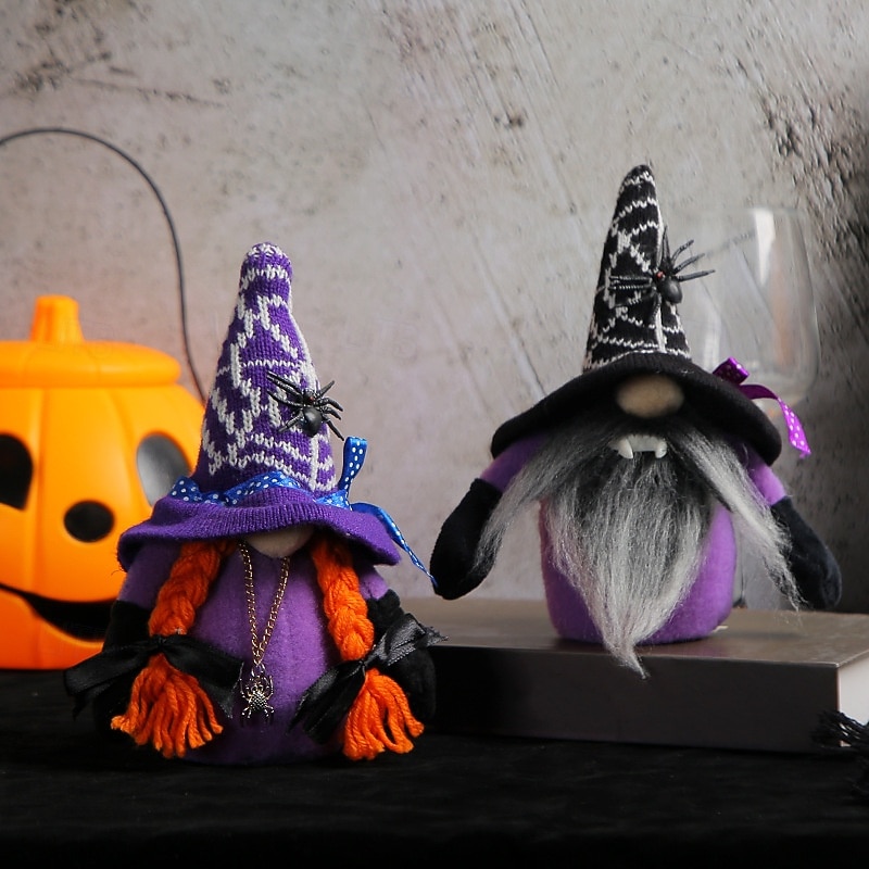Halloween Witch Gnome with Faceless Vampire Doll, Spider and Bat Figurines, Cute Halloween Party Decor, Spooky Tabletop Props and Costume Accessories4