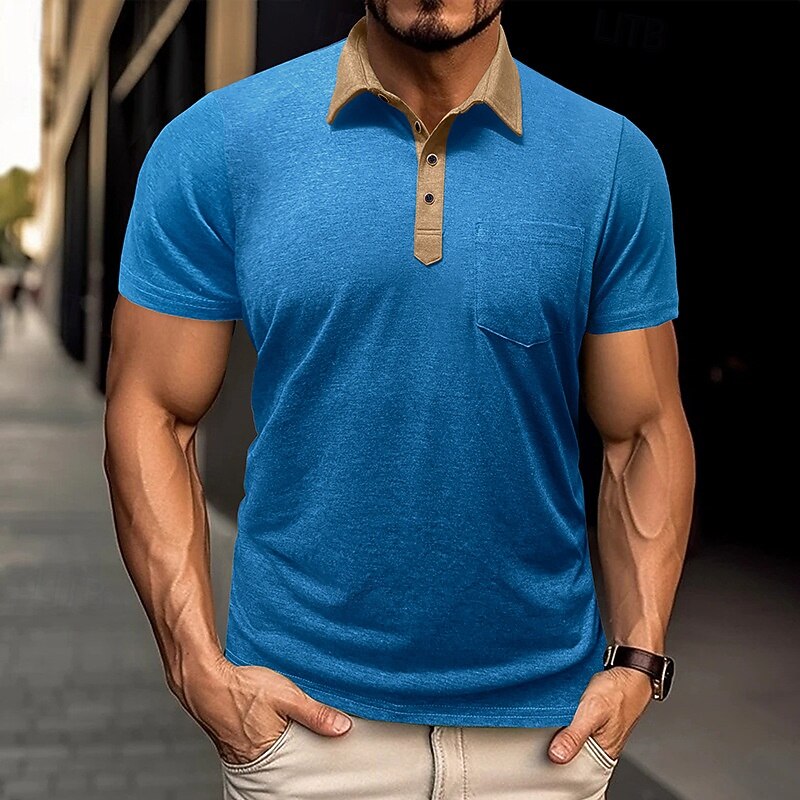 Men's Polo Shirts Golf Shirt Casual Sports Classic Short Sleeve Fashion Cool Color Block Pocket Buttons Summer Spring &  Fall Regular Fit Black White Burgundy Navy Blue Light Grey Khaki Polo Shirts