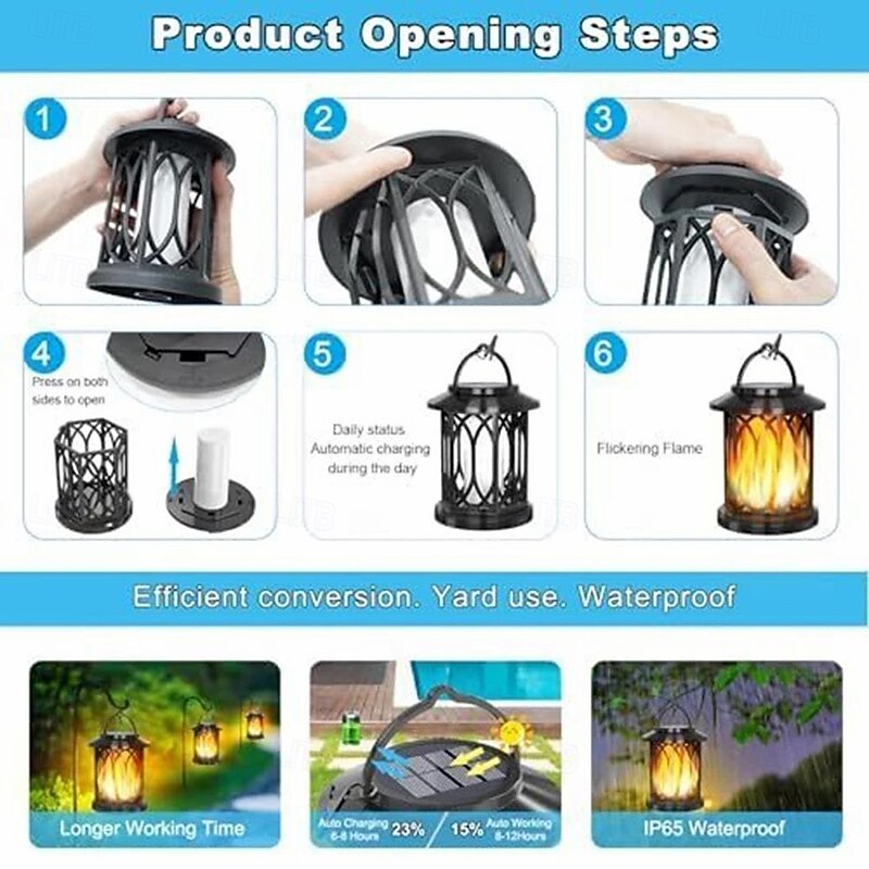 1 Pc outdoor waterproof solar hollow flame lantern courtyard garden path lawn fence staircase tree pendant light 28LED waterproof Halloween Christmas decorative light3