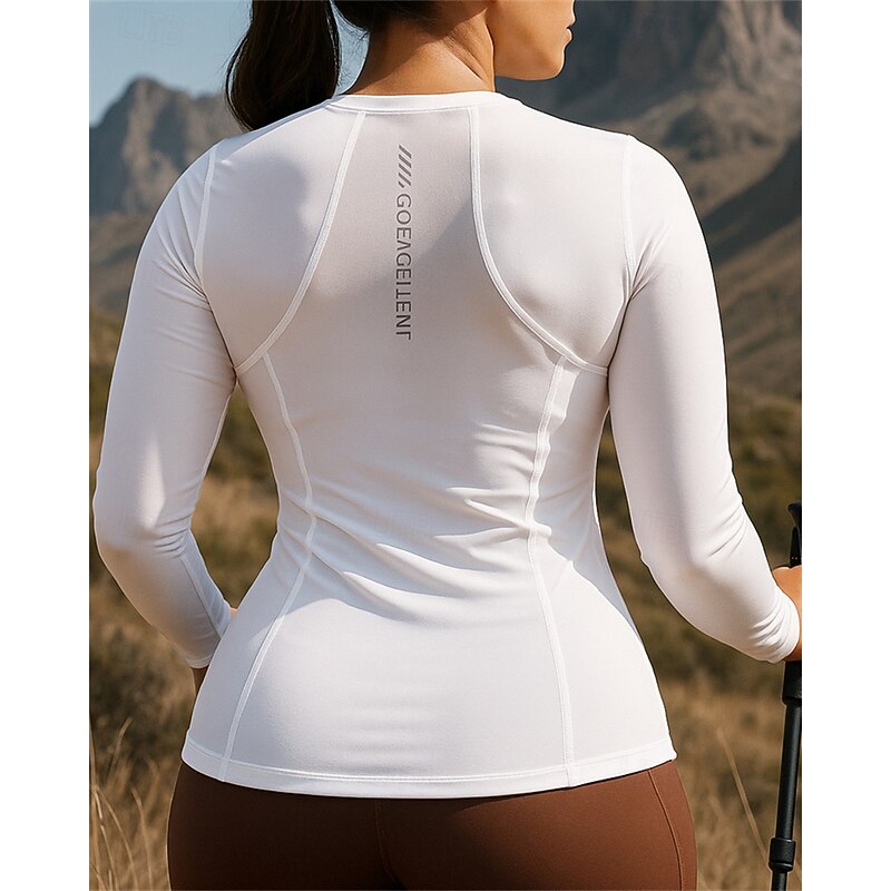 Women's Sport Shirt Hiking Tee shirt Hiking Shirt Long Sleeve Crew Neck Tee Tshirt Top Outdoor Quick Dry Lightweight Elastic Breathable Slim Pullover Polyester Black White Tennis Golf Running4