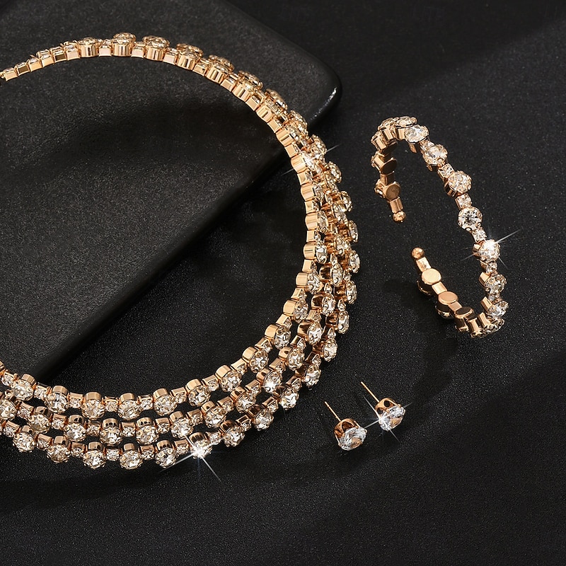 Bridal Jewelry Sets Three-piece Suit Zircon 1 Necklace Earrings Bracelets Women's Elegant Stylish Unique Design Lovely Layered Love Precious Jewelry Set For Wedding Christmas Birthday2