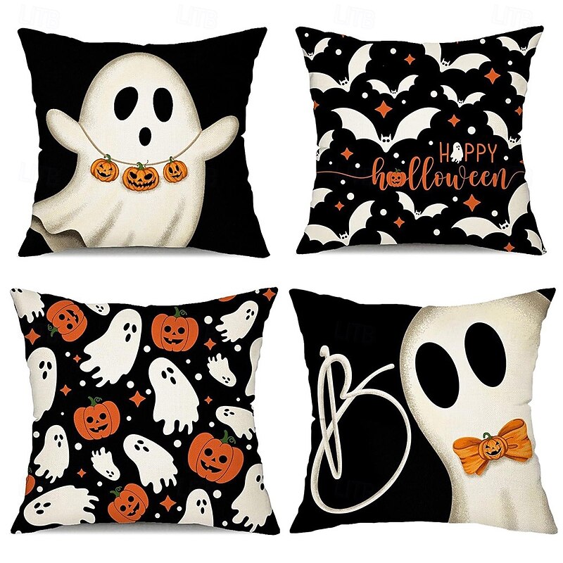 1 pcs Linen Pillow Cover, Halloween Square Traditional Classic