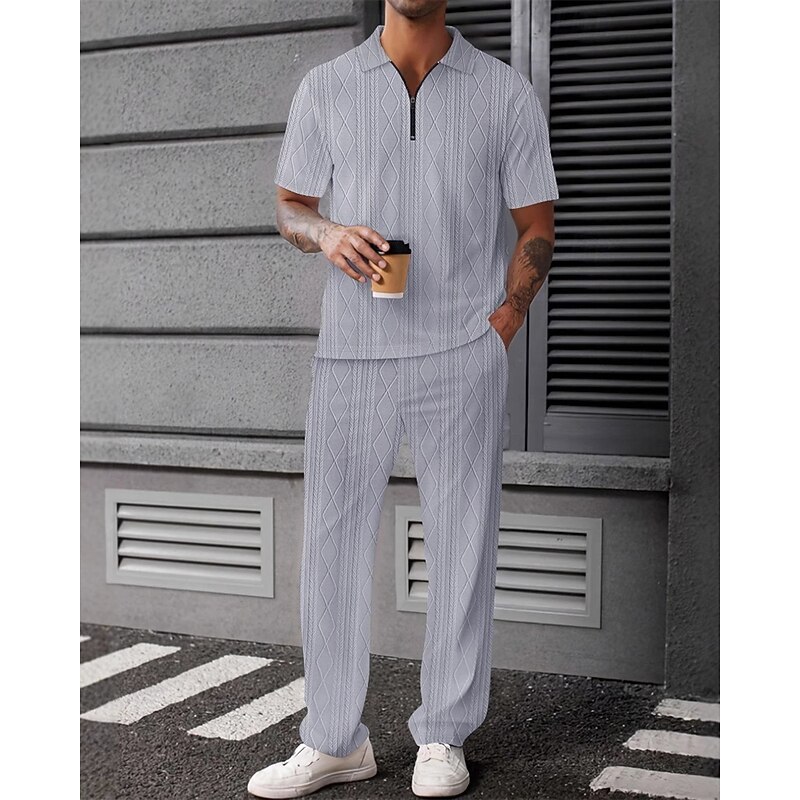 Men's Waffle Polo Shirts Polo Casual Sports Lapel Short Sleeve Fashion Basic Plain Quarter Zip Summer Spring Black White Sky Blue Brown Army Green Gray Waffle Polo Shirts2