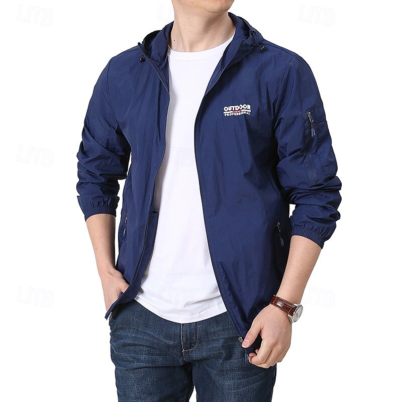Men's Windbreaker Hiking Jacket rain coat Outdoor Waterproof Sun Protection Windproof Hiking Outfits Hiking Clothes Spring Autumn / Fall Top Camping / Hiking / Caving Running Black Blue Dark Blue4