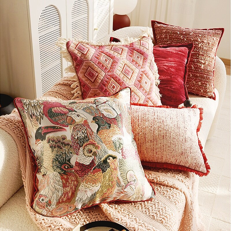 Autumn Winter Red Textured Decorative Toss Pillows Cover 1PC Exotic Soft Square Couch Cushion Case Pillowcase for Bedroom Livingroom Sofa Chair2